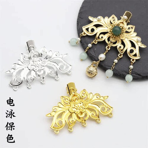 合金电泳保色古风流苏莲花发夹