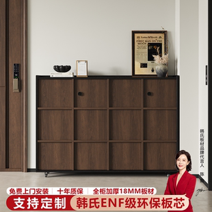 新款带锁鞋柜家用门口楼道中古风带轮大容量一体玄关储物柜可定制