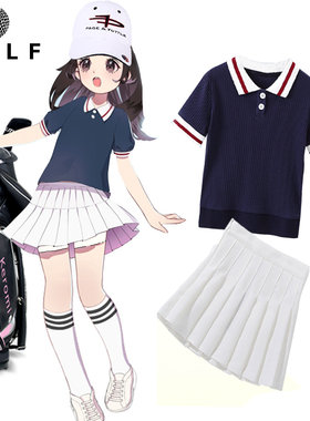 女童golf球服夏季短袖套装韩版儿童防走光短裙运动t恤上衣两件套
