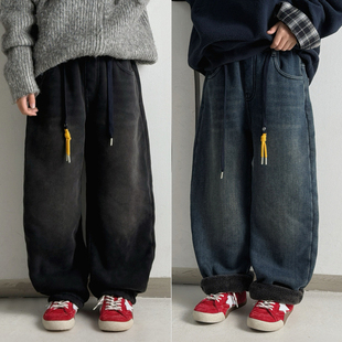 爱木橦25冬新款童装男童女童裤子儿童一条过冬加厚加绒牛仔裤7882