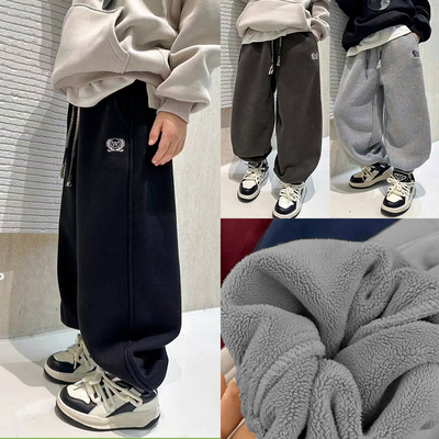 嗨大E小e童装冬季新款裤子男童女童加厚加绒一体绒儿童运动裤6603