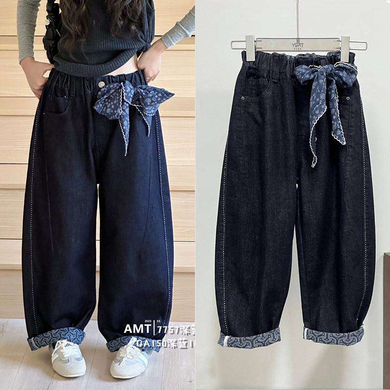 爱木橦秋女童韩版弹力弯刀牛仔裤图片