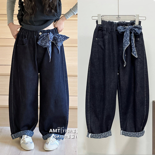 女童韩版 新款 25秋季 子7757 牛仔裤 儿童裤 洋气弹力弯刀裤 爱木橦童装