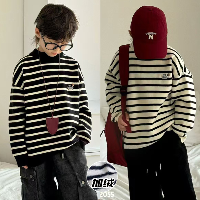 大E小e加绒柔软刺绣仿水貂绒毛衣