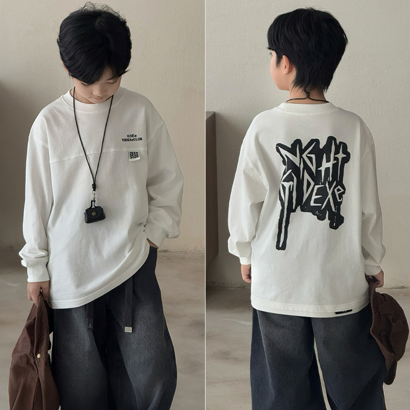 大E小e儿童潮酷百搭T恤字母卫衣