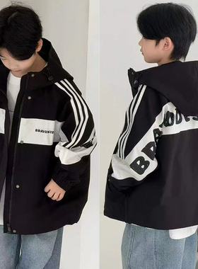 布芮欧童装25秋装新款男童女童字母撞色外套儿童高品冲锋衣75027