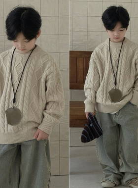 大E小e童装25秋冬新款男童女童麻花圆领百搭软糯儿童毛衣长袖9907