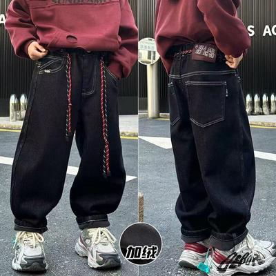 童乐鱼冬一体绒潮酷牛仔裤加绒裤