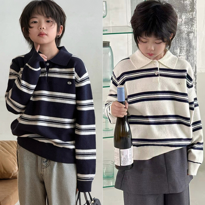 G+男童女童羊毛混纺条纹柔软毛衣