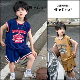 大E小e童装夏季新款男童女童篮球服运动套装儿童背心透气两件套