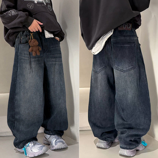 儿童一体绒裤 男童女童老爹加绒牛仔裤 子66619 25冬新款 大E小e童装