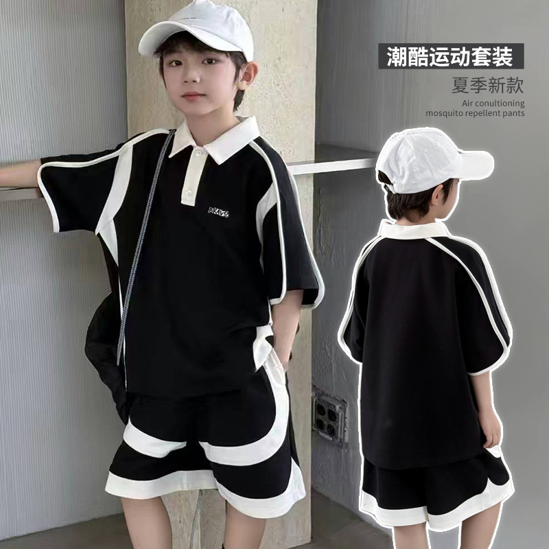 布芮欧童装25夏装新款男童女童POLO衫短袖T恤中裤运动套装潮63126