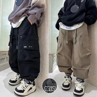 嗨大E小e童装冬新款男童女童儿童休闲一体绒工装裤加绒裤子6602