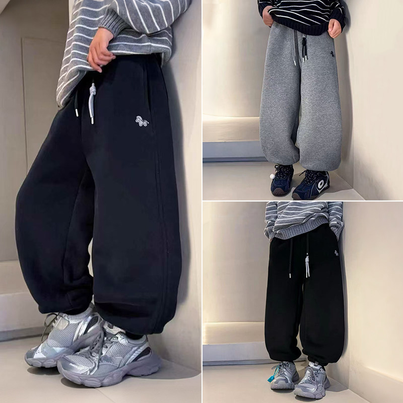 大E小e童装25冬季新款男童女童刺绣加厚加绒运动裤儿童裤子66680,童装/婴儿装/亲子装,裤子,淘宝优惠券,粉丝福利购,淘宝优惠卷