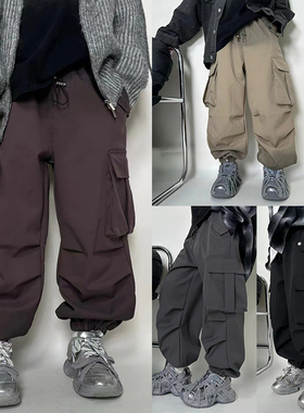 嗨大E小e童装冬季新款男童一体绒扎染束脚工装裤加绒裤长裤7915