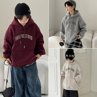 大E小e童装25冬新款男童女童一体绒字母休闲卫衣儿童加绒帽衫3775