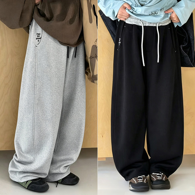 品牌童装26秋季新款男童女童裤子抽绳直筒拼接卫裤儿童运动裤9363