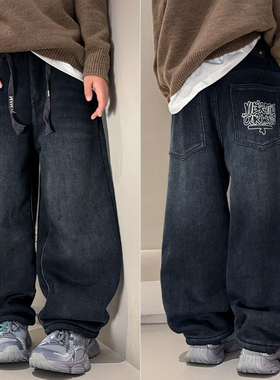 大E小e童装25冬季新款男童女童一条过冬加绒牛仔裤儿童裤子66682