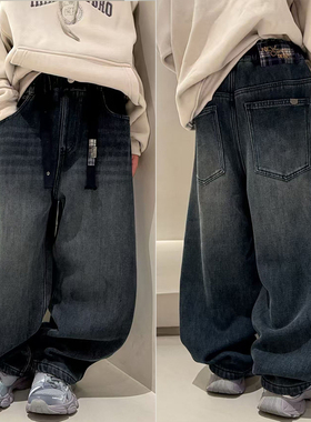 大E小e童装25冬季新款男童女童帅气牛仔裤儿童加厚加绒裤子66615