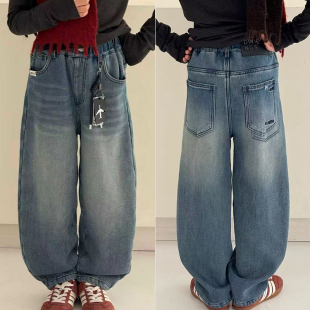 25冬季 一体绒加绒裤 新款 老爹牛仔裤 子8738 男童女童时尚 大E小e童装