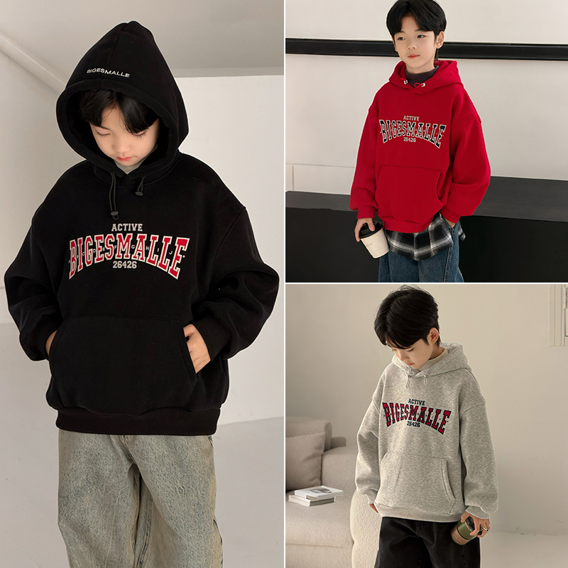 大E小e冬中大童时尚加绒连帽卫衣