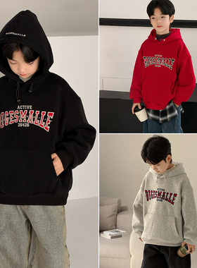 大E小e童装25冬季新款男童女童时尚卫衣儿童加绒帽衫上衣潮25263