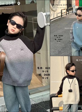 大E小e童装冬男女童一体仿水貂绒拼色毛衣儿童装保暖针织衫82585