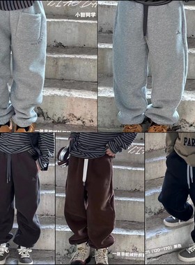 小智同学童装冬2371男童女童一体加厚羊驼绒刺绣A卫裤儿童运动裤