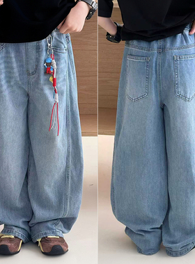 爱木橦童装2026春夏新款男童女童直筒牛仔裤儿童弯刀休闲裤子7951