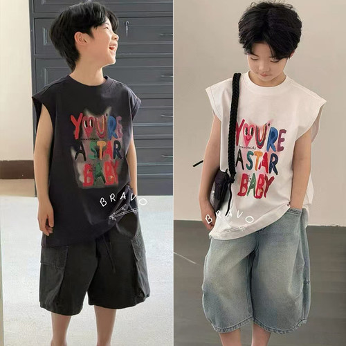 布芮欧夏潮酷字母背心童无袖T恤