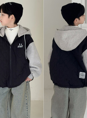 布芮欧童装25秋冬新款男童女童拼接一体绒袖夹薄棉连帽外套86606