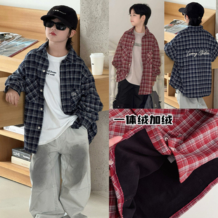 大E小e童装25冬季新款男童女童磨毛格子衬衫儿童加绒衬衣外套2817