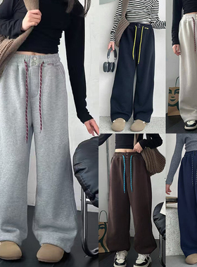 爱木橦童装冬季新款男童女童一体绒加绒裤子运动裤脚口抽绳7366