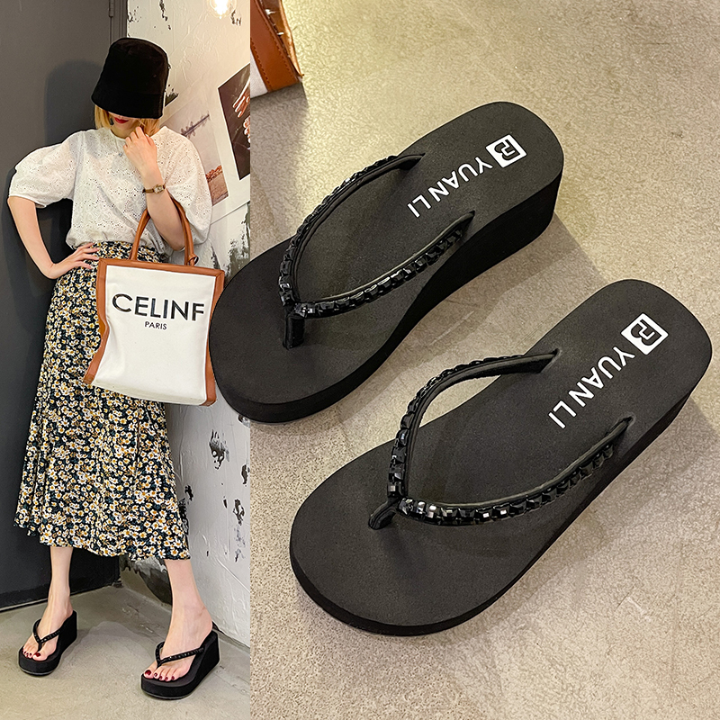 高跟黑钻时尚外穿防滑厚底人字拖