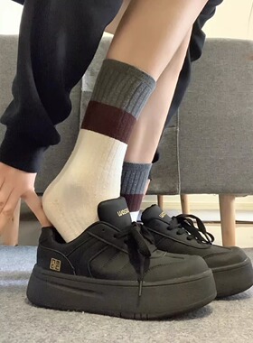 YouSocks潮流拼色秋冬款小腿双针中筒袜学院风甜美中筒袜