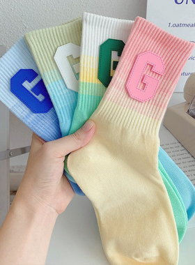 NicKsock糖果色渐变G字母中筒袜秋冬外穿百搭长袜小众甜美女袜子
