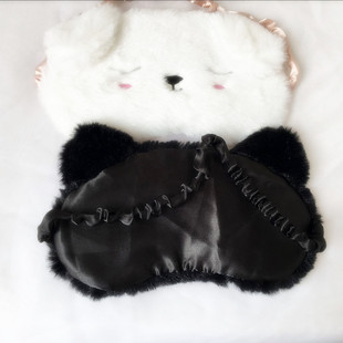 眼罩小白狗眼罩遮光眼罩睡眠旅游遮光眼罩毛绒黑猫眯眼