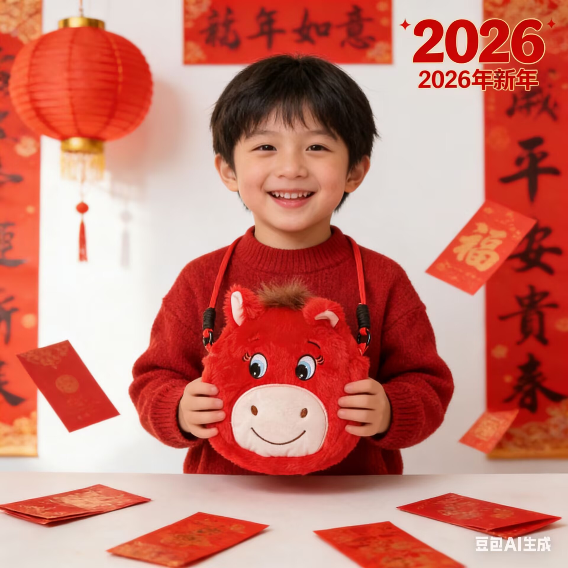 可爱马年小挎包包过年包哭鼻子马开心马马年宝宝压岁钱斜跨包红色