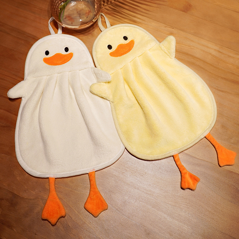 可挂式厨房吸水毛巾多功能清洁抹布卡通可爱加厚珊瑚绒萌鸭擦手巾