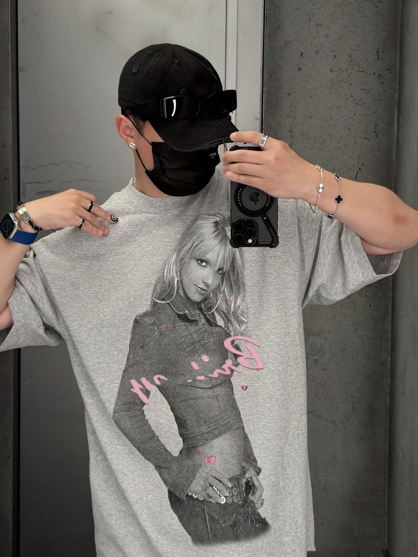 thumbnail for 25 summer fashion brand Paris style co-branded Britney portrait sticky paper short-sleeved T-shirt for men and women couples loose half sleeves