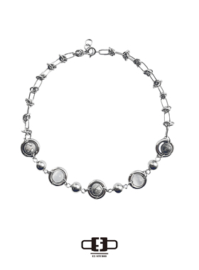 周深同款E5 STUDIO/E5集原创抬杠圈环钢球纹理石猫眼石项链