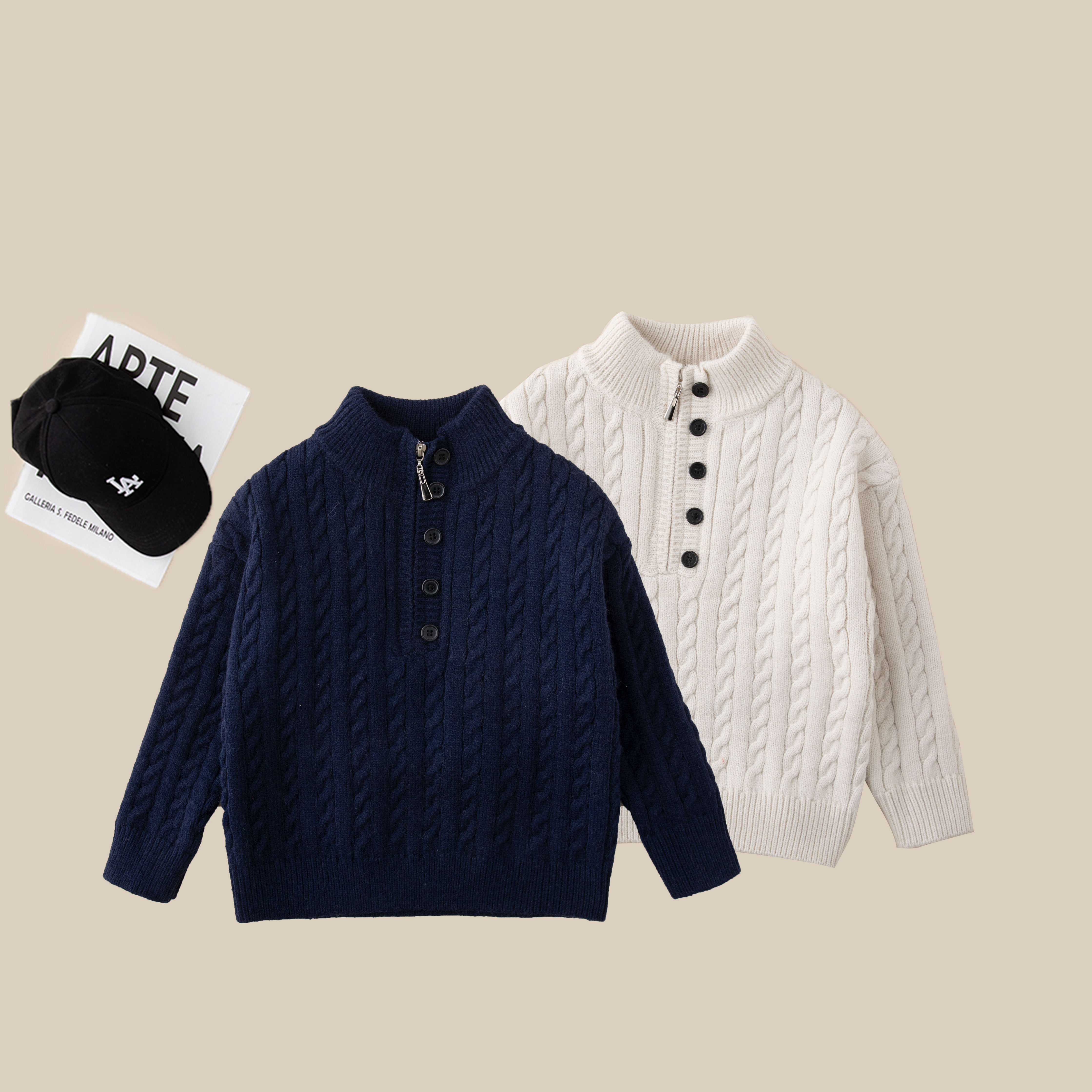 儿童毛衣2025新款男童冬款加厚半高领针织上衣BD2505华子童装