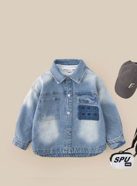 儿童套装2026新款男童春款牛仔外套+长袖T恤两件套BCA803华子童装