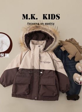 MK品牌儿童冬拼接收腰款毛领派客服夹毛棉服外套DG70141