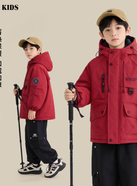 儿童棉服2025新款男童冬款夹棉加绒冲锋外套派克服BD8540华子童装