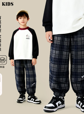 儿童加绒裤2025新款男童冬款潮流加厚格子休闲裤DF7574华子童装