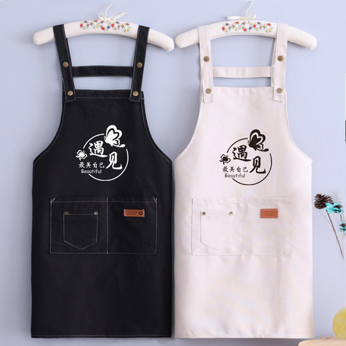 纯棉帆布背带围裙定制logo印字
