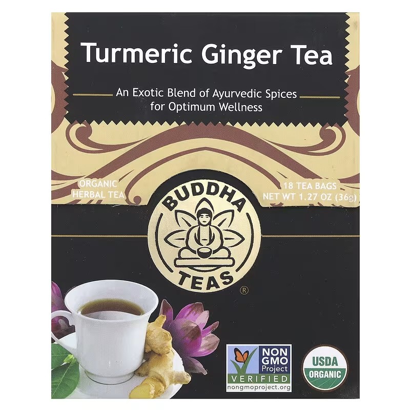 美国Buddha Teas 阿育吠陀草本姜黄茶黑胡椒消化健康舒缓身体炎性