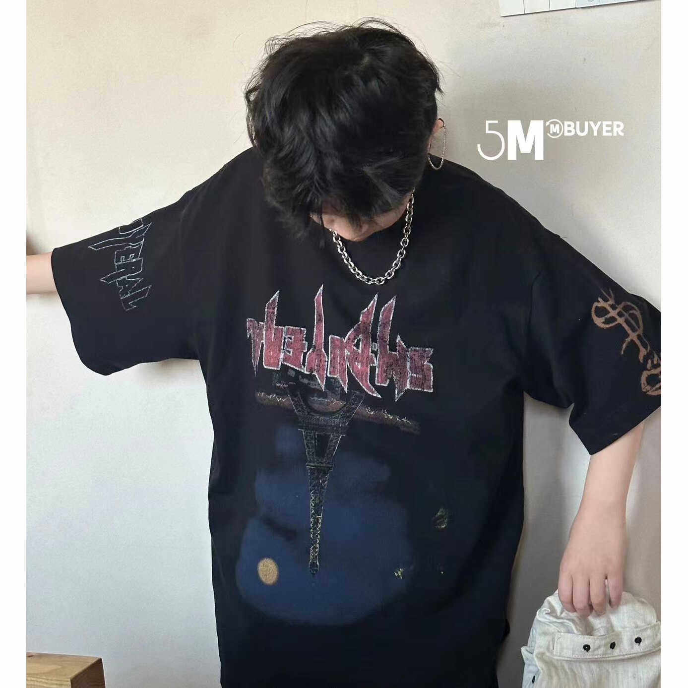潮牌！正品有授权！太帅了~可亲子 男童女童抽象印花圆领短袖T恤 - 实物图