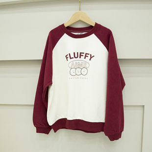 韩单！原！无敌好面料~男童女童中国红拼色插肩袖圆领套头卫衣